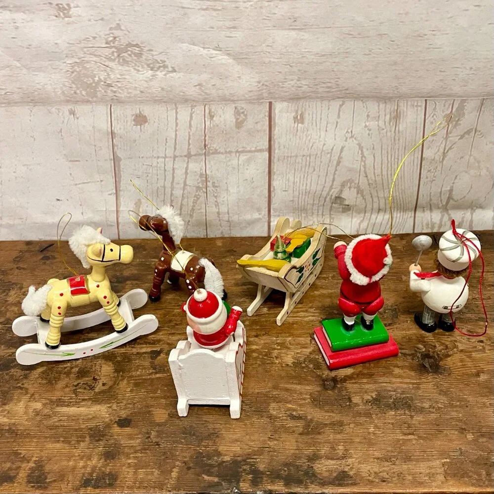 Lot of 6 Vintage Wooden Christmas ornaments